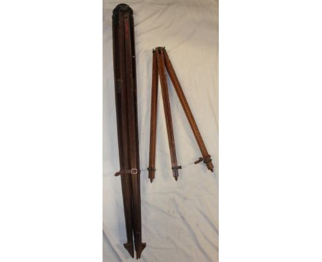 A large Mine Surveying brass mounted mahogany tripod and one other Mine Surveyor's tripod (2) (ex-Camborne School of Mines)