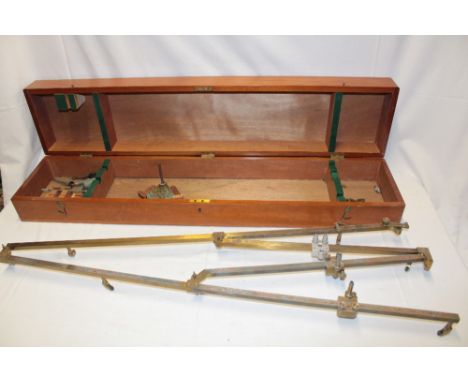 A brass Mine Surveyor's pantograph in fitted case with accessories, 39½" long (ex-Camborne School of Mines)