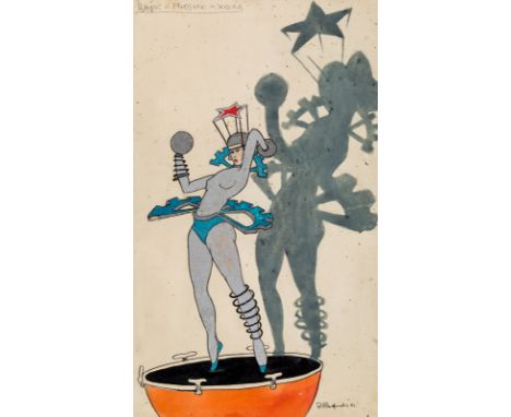 VSEVOLOD SAKHNOVSKY (RUSSIAN 1903-198-?)Music Hall Circus, 1931gouache on paper glued down on cardboard32 x 19 cm (12 1/2 x 7