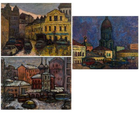 A GROUP OF THREE PAINTINGS BY VERA IPPOLITOVNA ARALOVA-PATTERSON (RUSSIAN 1911-2001)comprising:  a) U Nikitskikh Vorot, oil o