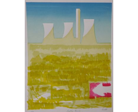 A signed Pamela Guille artist's proof print, Cooling Tower, unframed 