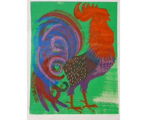 A signed Pamela Guille artist's proof print, red cockerel, unframed 
