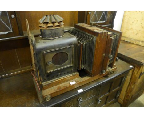 A Victorian magic lantern, marked Salex 