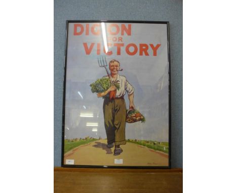 A 1970's HMSO WWII propaganda poster 'Dig For Victory', designed by Peter Fraser, framed 