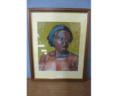 Michael Haswell, portrait of an African lady, pastel, framed 