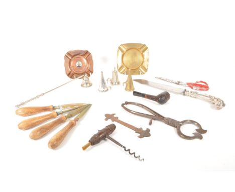 Collection of 20th century household curio collectible items. Comprised of four wooden handled brass letter openers, Stonehav