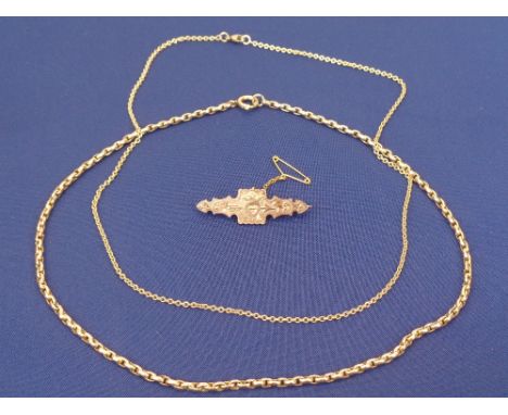9CT GOLD JEWELLERY, 3 ITEMS - a Victorian Sweetheart brooch with arrow through a crowned heart in relief, Birmingham 1891, a 