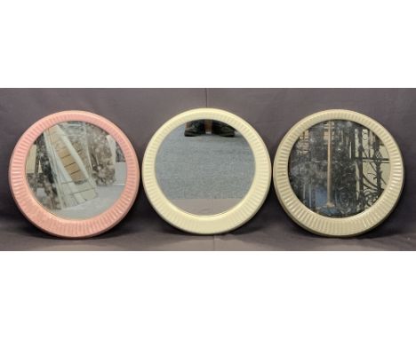 STYLISH CERAMIC FRAMED MIRRORS - Radiante by Twyford's Bathrooms, one cream, one pink, one grey, 52cm diameters