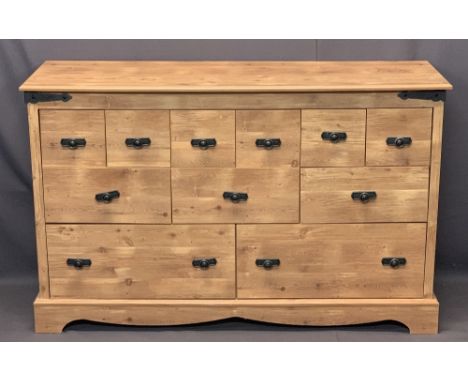 ULTRA MODERN LIGHT WOOD MULTI-DRAWER CHEST - six small, three central medium, two long on a plinth base, 84cms H, 133cms W, 3