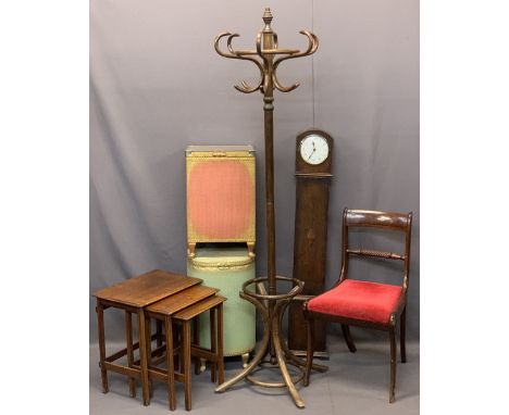 VINTAGE &amp; LATER FURNITURE PARCEL, 6 ITEMS - a set of three oak occasional tables, two Lloyd Loom style linen boxes, one g