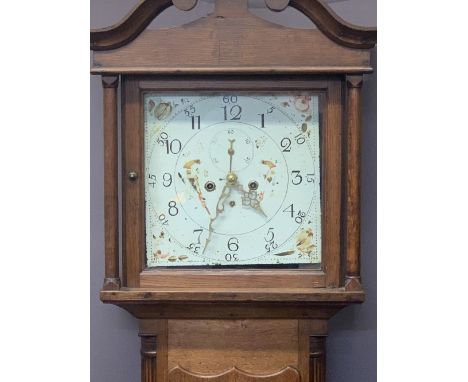 CIRCA 1840 OAK LONGCASE CLOCK - 13inch painted square dial set with Arabic numerals and subsidiary seconds dial before a twin