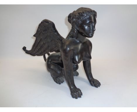 REPRODUCTION BRONZE WINGED SPHINX - 35cms H, 28cms W, 47cms L
