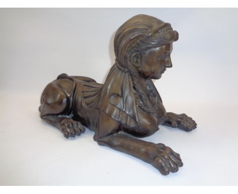 REPRODUCTION CAST BRONZE RECUMBENT SPHINX - 34cms H, 29cms W, 56cms L