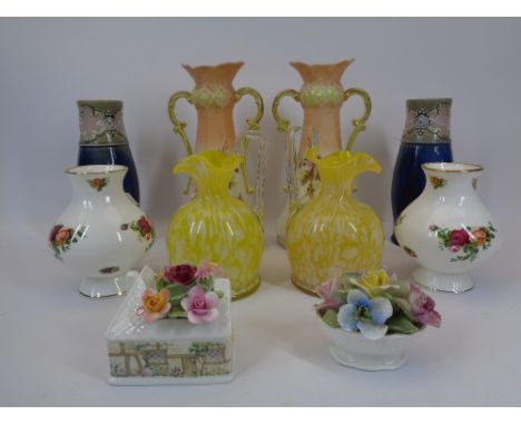 VINTAGE &amp; LATER VASES, FOUR PAIRS and two porcelain cabinet posies including a Royal Doulton stoneware pair, Royal Albert