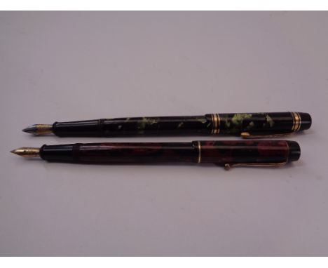VINTAGE ONOTO 'THE PEN' No.6235 FOUNTAIN PEN - (1930s -1940s) Green Marble De La Rue with gold plated trim and Onoto No.5 14c