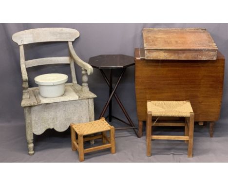 MIXED VINTAGE &amp; LATER FURNITURE PARCEL, 6 ITEMS - a vintage commode, hexagonal top table, two string top foot stools, mid