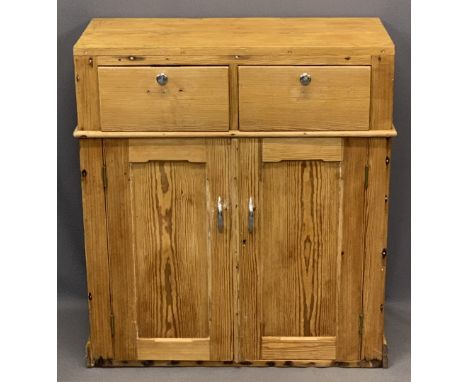 STRIPPED PINE VINTAGE CUPBOARD having two upper drawers and twin lower cupboard doors, 85cms H, 77cms max W, 33cms D