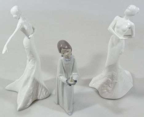 A Coalport Music and Dance figure, Staccato, white SW printed marks beneath, 28cm high, another similar Sonata, and a Lladro 