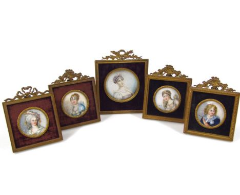 20thC School. Five portrait miniatures after famous originals, to include Louis Napoleon, Marie Louise Josephine, etc., gouac
