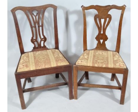 A 19thC Chippendale revival mahogany dining chair, with ribbon back splat and another later, each with (later upholstered) dr