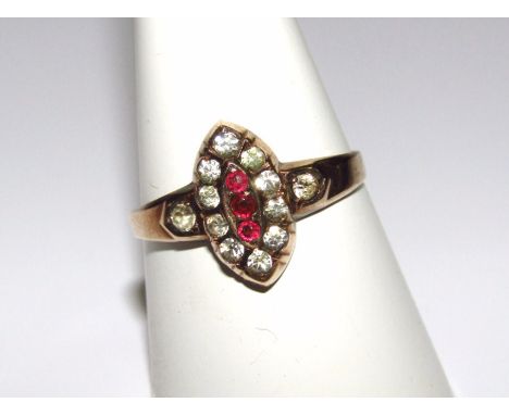 A ladies 9ct gold dress ring, set with white and pink stones, size S.