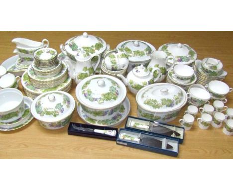 A comprehensive Royal Worcester Vine Harvest part dinner service, to include pair of lidded tureens, 31cm wide, lidded casser