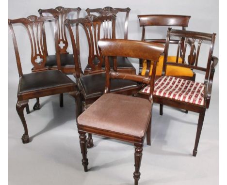 Various miscellaneous chairs, comprising a set of four Edwardian Chippendale revival dining chairs with moulded ear and shell