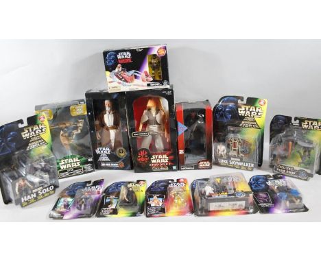 Various Star Wars die-cast and other figures, blister packs, etc., Kenner Deluxe Hans Solo, 32cm high, Jar Jar Binks, Episode