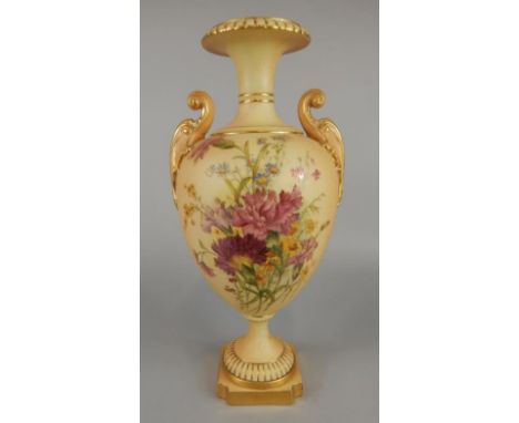 A Royal Worcester blush ivory ovoid two handled vase, painted with floral sprays, Rd No 308314, shape number 1969, date code 