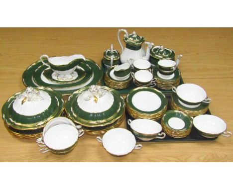 A comprehensive 20thC Spode Harrogate pattern part dinner and tea service, to include a pair of lidded tureens, 27cm wide, a 