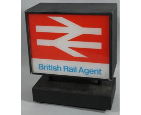 A mid to late 20thC British Rail agent light, with British Rail sign and electrical feature, 28cm high.