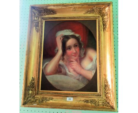 A 19th century gilt framed oil on canvas, portrait of a young Victorian lady, unsigned, 50 x 38cm.