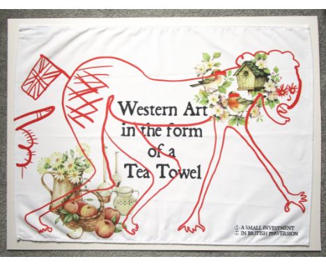 GRAYSON PERRY [b. 1960]. Western Art in the Form of a Tea Towel, 2020. Printed on linen with the artist's W anchor monogram a
