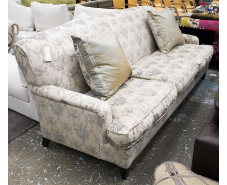 SOFA, three seater, Howard style, in floral fabric, on square supports, 223cm L.