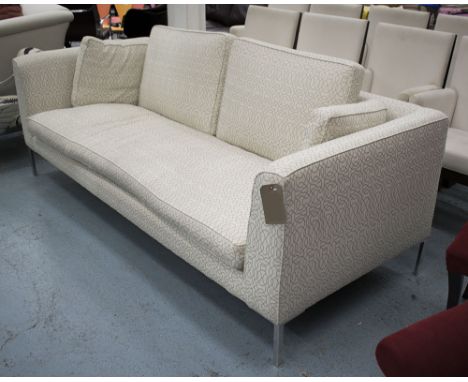 B&B ITALIA SOFA, three seater, cream and grey graphic design on metal supports, 231cm L x 78cm H. (with stains)