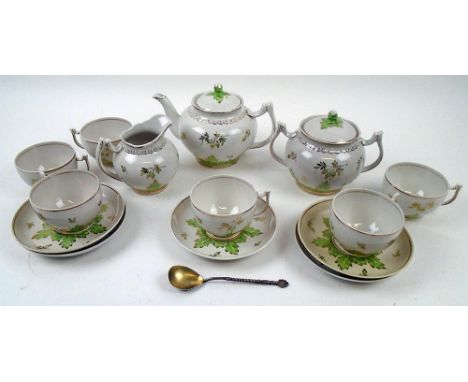 RUSSIAN CERAMIC TEA SERVICE, circa 1930's comprising six cups, five saucers teapot, sugar bowl and milk jug, plus a Russian s