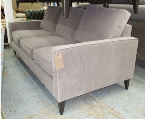 SOFA, two seater, in grey velvet on square supports, 210cm L.