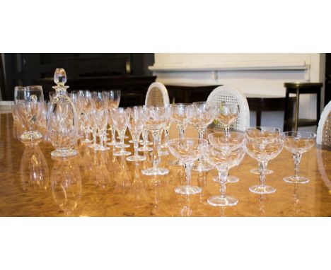 STUART CRYSTAL GLASSWARE, 'Ellesmere Fern' suite of glasses, decanter, water jug, wine, champagne and water glasses. (54 piec