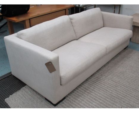 SOFA BY MERIDIANI, two seater, in neutral fabric on square supports, 213cm L.