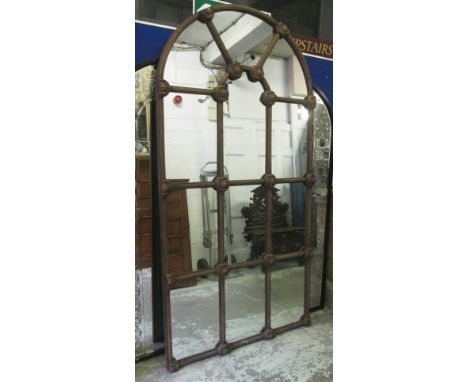 GARDEN MIRROR, Architectural style iron of large proportions with an arched top, 120cm W x 238cm H.