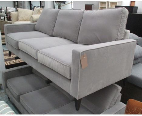 SOFA, two seater, in grey velvet on square supports, 210cm L.