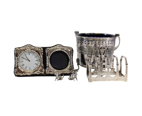 A collection of silver items, to include two Douglas Pell Silverware miniature animals, a puppy, 1.8cm high and a pig, 2.1cm 