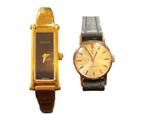 A ladies Omega Geneve cocktail watch in an 18ct gold case. Manual movement winds and appears to run, albeit untested. Togethe