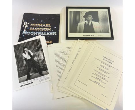 A collection of Michael Jackson and Moonwalker movie memorabilia including:-  - A framed SIGNED photo of Michael Jackson titl