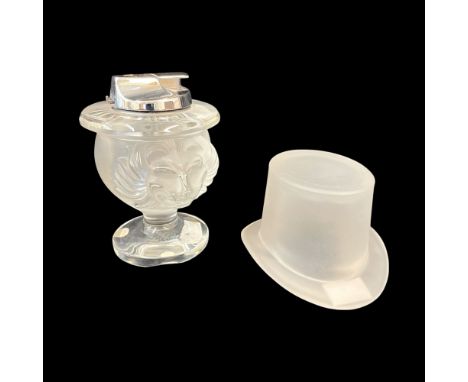 A Lalique France Glass Icon Head and chrome table lighter and a Val Saint Lambert top hat ashtray.   Lighter untested. Lighte