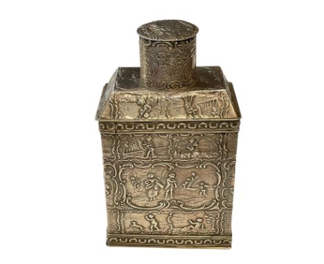 A 19th century Dutch silver tea caddy, embossed with Rococo style decoration, import marks for Samuel Boyce, Sheffield, 1894,
