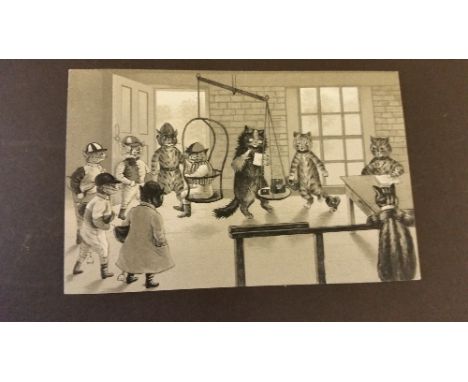 HORSE RACING, postcard, Louis Wain Cats, weighing room with four cats as jockeys, embossed foreign issue, UB, VG