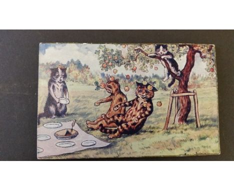 GREETINGS CARD, Louis Wain Cats, 1911 written to reverse, foxing and corner knocks, G