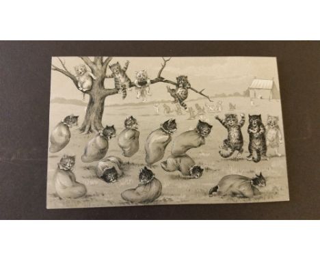 POSTCARD, Louis Wain Cats, sack race, embossed foreign issue, UB, VG