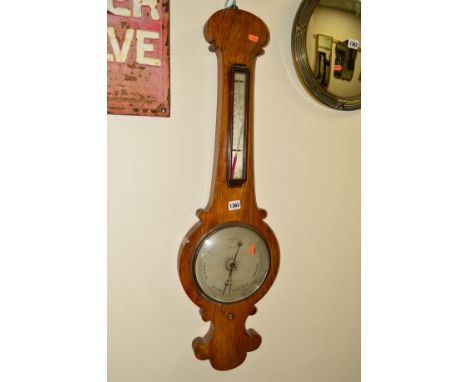 A VICTORIAN WALNUT BANJO BAROMETER, marked Church, Gainsboro (sd)